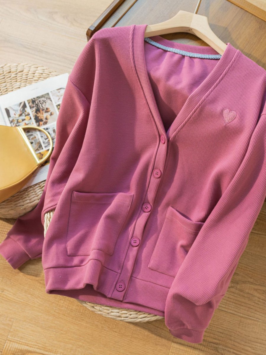 100% Natural Fabric V Neck Casual Cardigan Coat