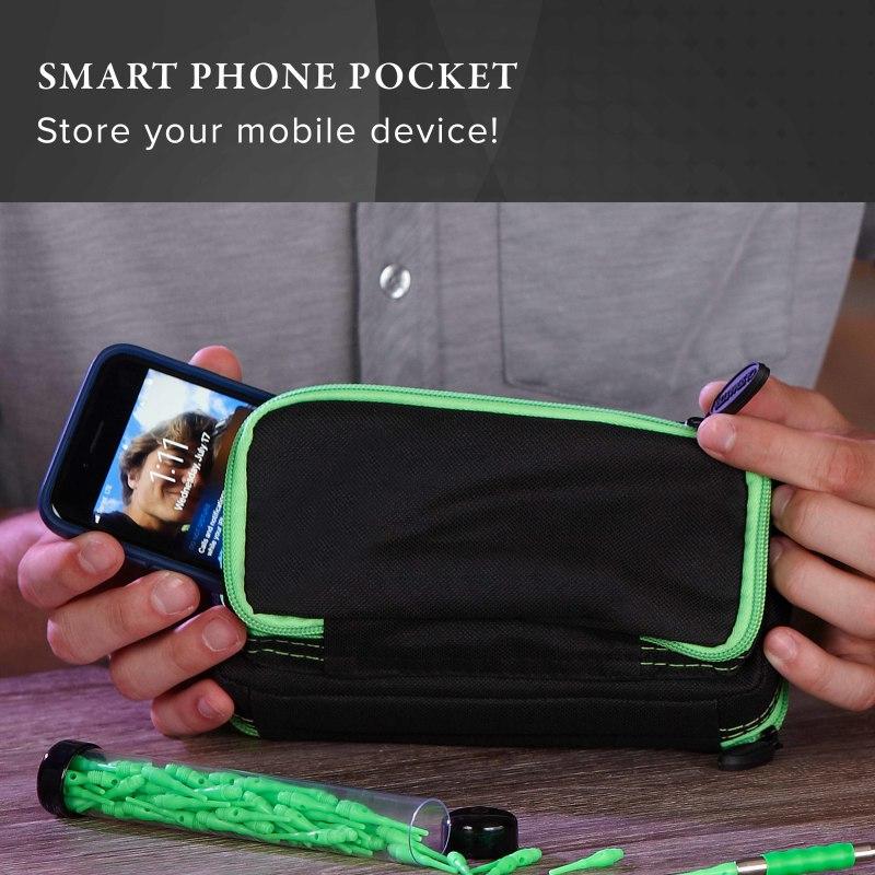 Casemaster Plazma Plus Dart Case Black with Green Trim and Phone Pocket