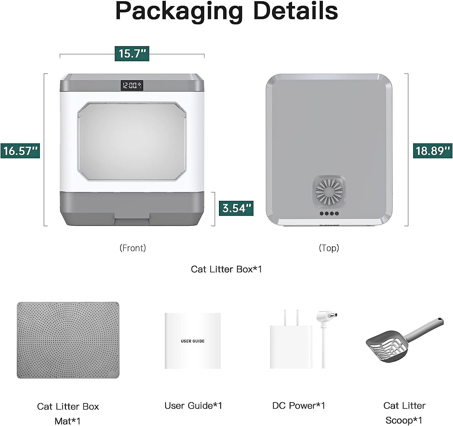 Smart Odor Removal Cat Litter Box, Covered Kitty Litter Box Extra Large Space, Enclosed Litter Box with Lid for Multiple Indoor Cats, Easy Clean, and Assemble, Includes Scoop and Mat