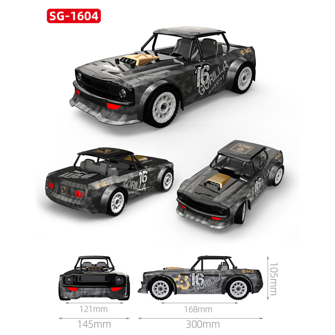 RC Car 1/16 50KM/H 4CH 4WD 2.4G Full Scale Brushless High-speed Racing Car Drifting RC Car with Front Lights - RTR Brushless Version (Grey Golden)