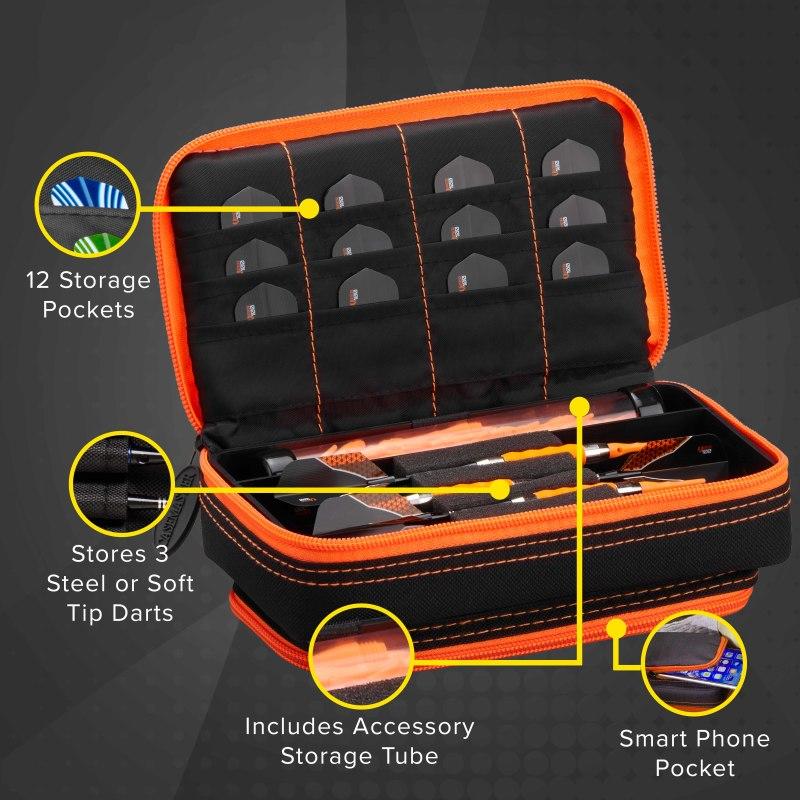 Casemaster Plazma Plus Dart Case Black with Orange Trim and Phone Pocket