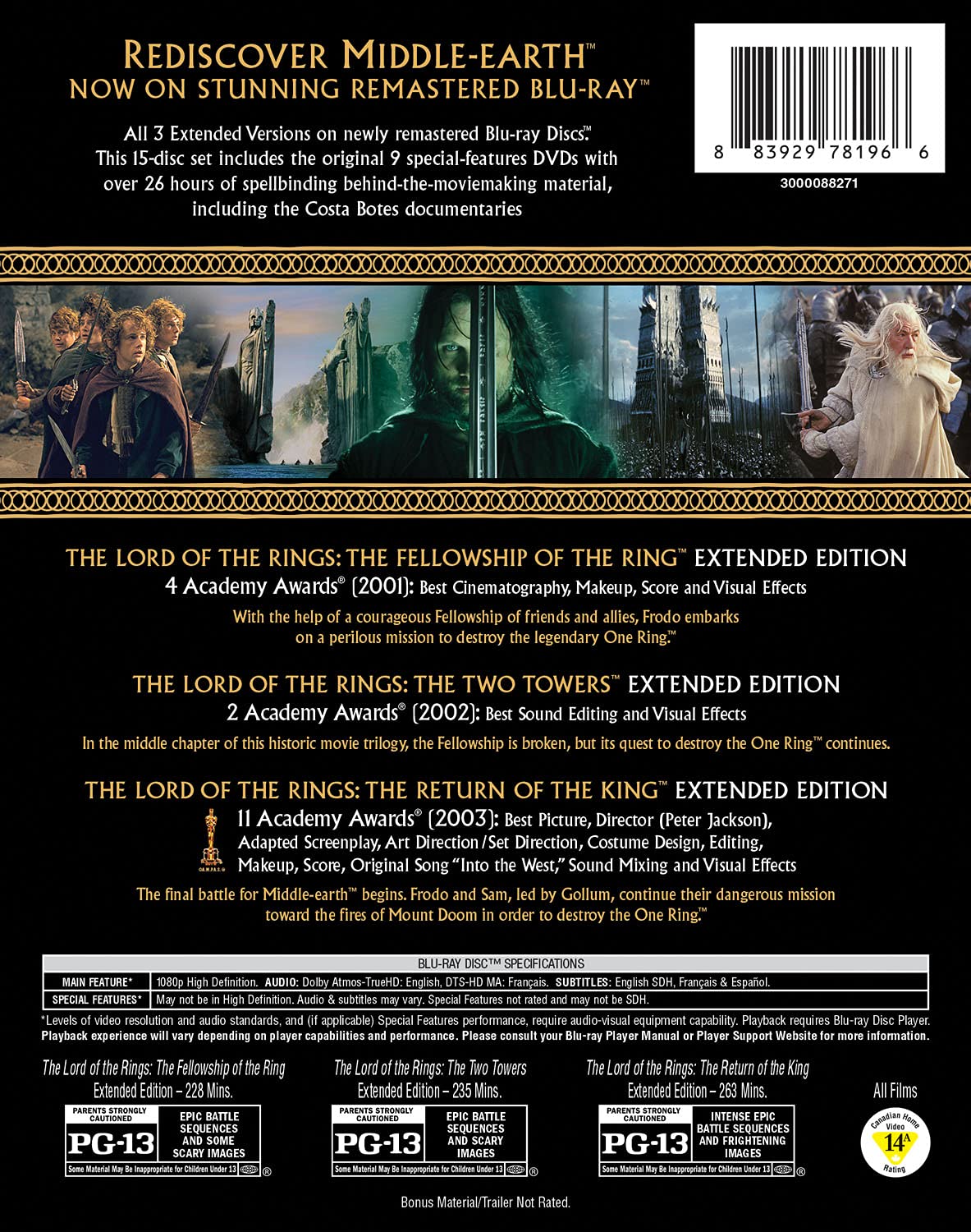 Lord of the Rings Motion Picture Trilogy, The (Extended Edition)(BD Remaster)