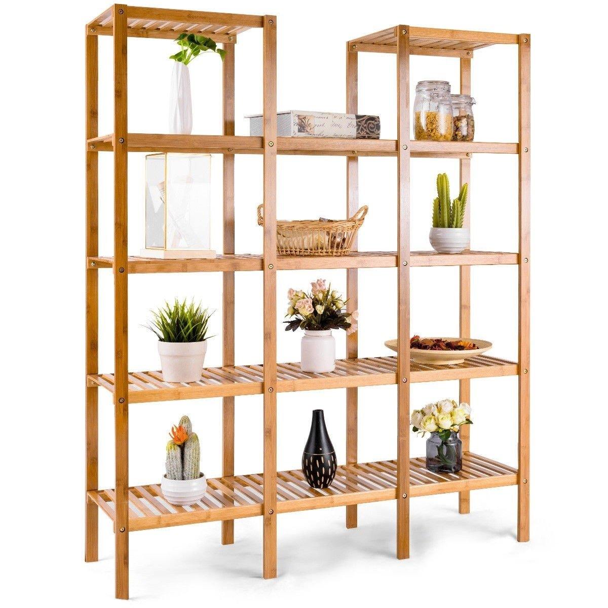 5 Tier Multifunctional Bamboo Shelf Rock Plant Display Stand (12 Pots)