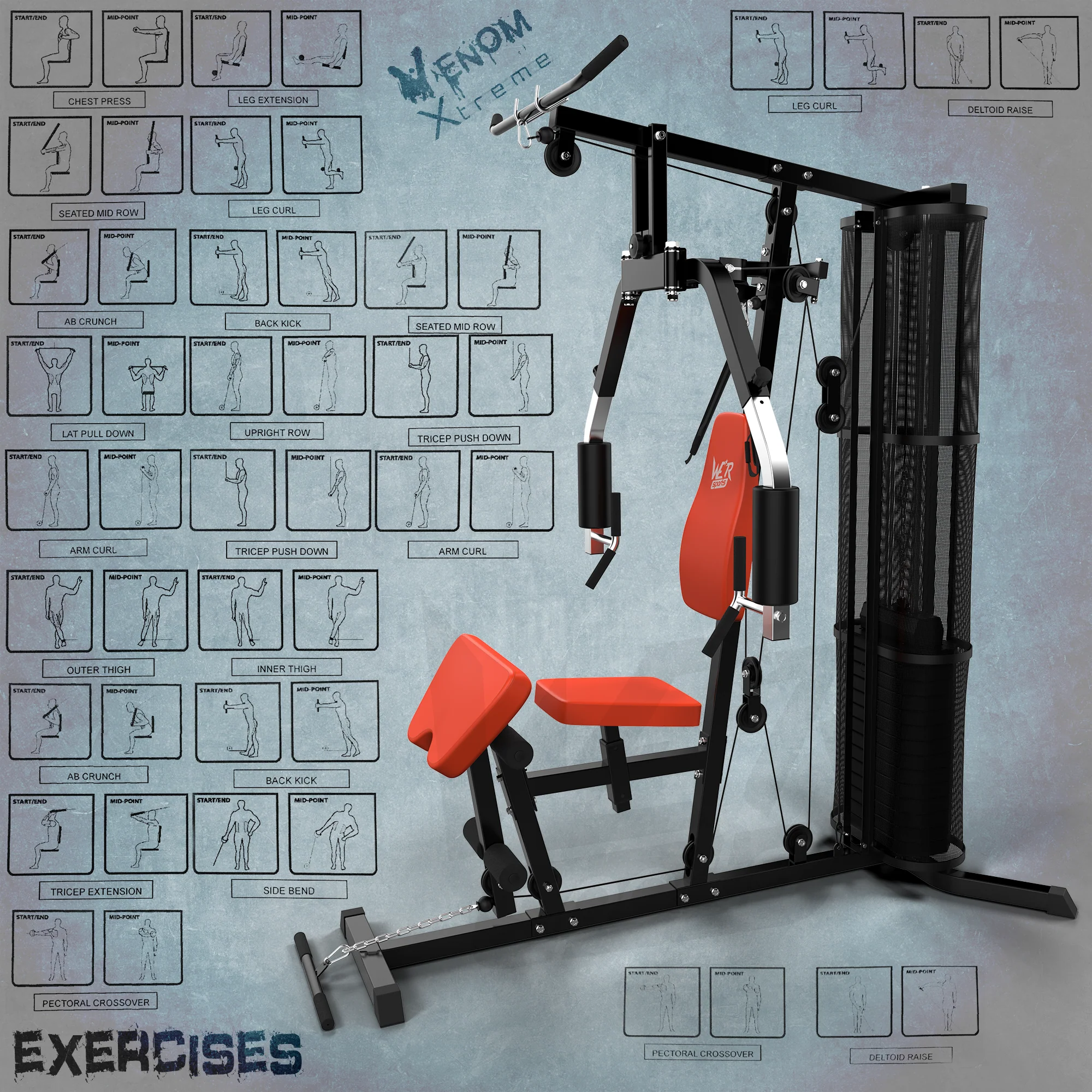 VenomXtreme Home Multi Gym BLACK-ORANGE