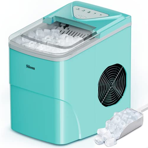 Silonn Ice Maker Countertop, 9 Cubes Ready in 6 Mins, 26lbs in 24Hrs, Self-Cleaning Ice Machine with Ice Scoop and Basket, 2 Sizes of Bullet Ice for Home Kitchen Office Bar Party