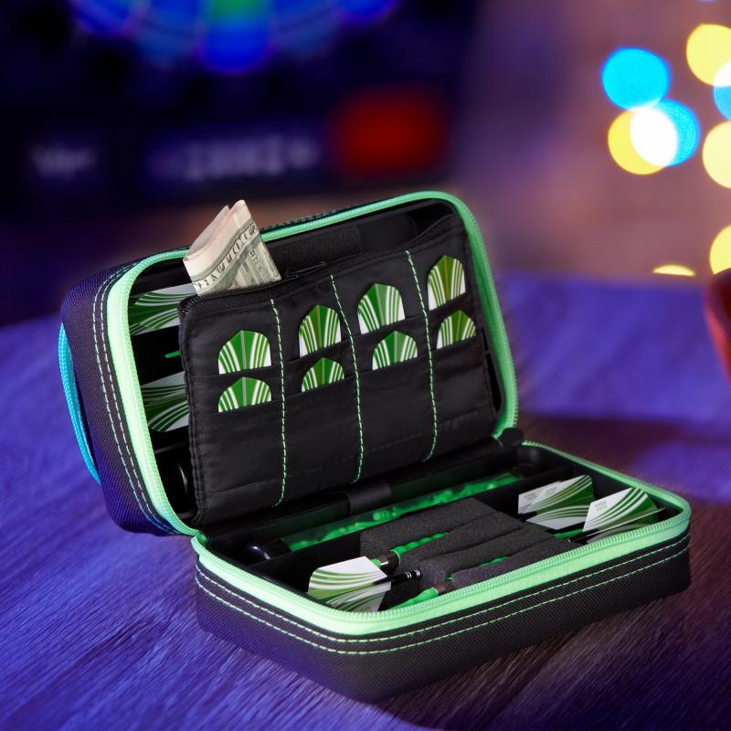 Casemaster Plazma Pro Dart Case Black with Green Trim and Phone Pocket