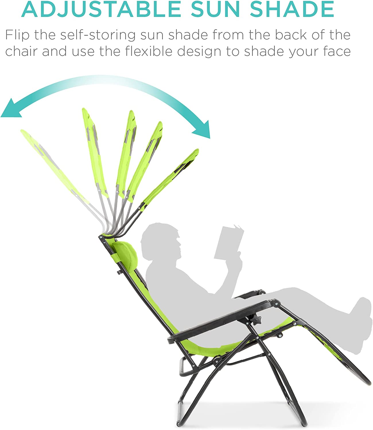 Folding Zero Gravity Outdoor Recliner Patio Lounge Chair w/Adjustable Canopy Shade, Headrest, Side Accessory Tray, Textilene Mesh - Beige