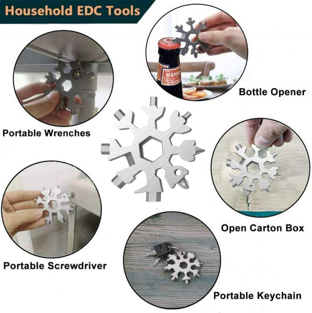 3 Pack Snowflake 18-in-1 Multi Tool, Stainless Steel Snowflake Bottle Opener/Flat Phillips Screwdriver Kit/Wrench, Durable and Portable to Take