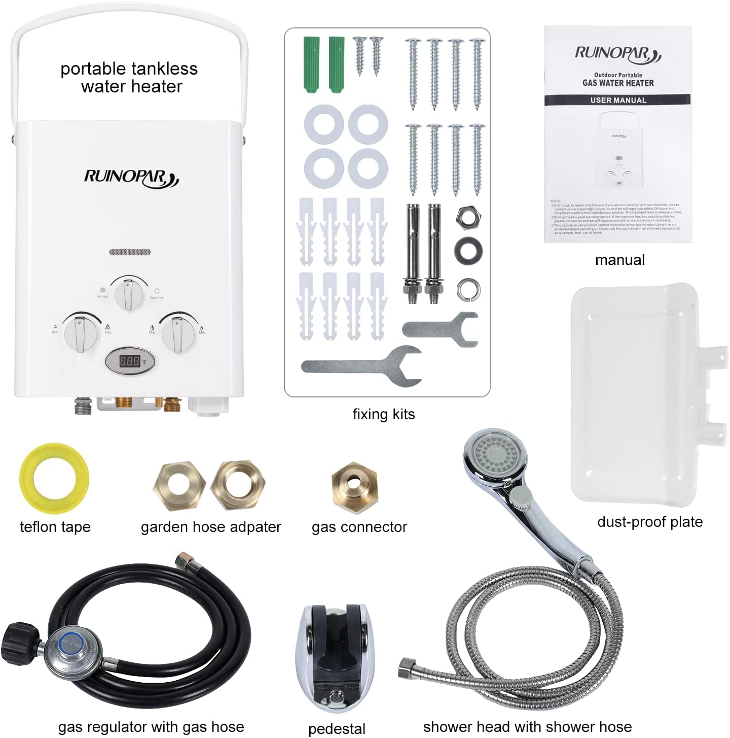 Portable Water Heater Propane Tankless - 6L 1.58GPM RV on demand Hot Gas Outdoor Digital Display Water Heater for Camping ,Boat,Cabins