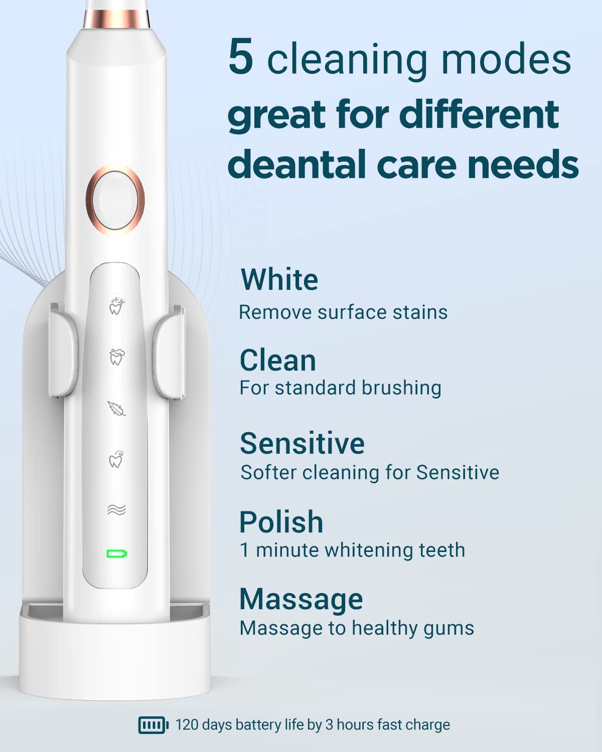 Sonic Electric Toothbrush for Adults - Rechargeable Electric Toothbrushes with 8 Brush Heads, & Travel Case,Teeth Whitening , Power Electric Toothbrush with Holder, Once Charge for 120 Days - H8 Pink