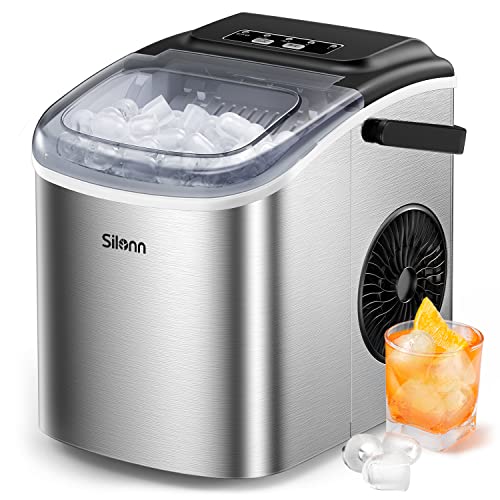 Silonn Ice Maker Countertop, 9 Cubes Ready in 6 Mins, 26lbs in 24Hrs, Self-Cleaning Ice Machine with Ice Scoop and Basket, 2 Sizes of Bullet Ice for Home Kitchen Office Bar Party