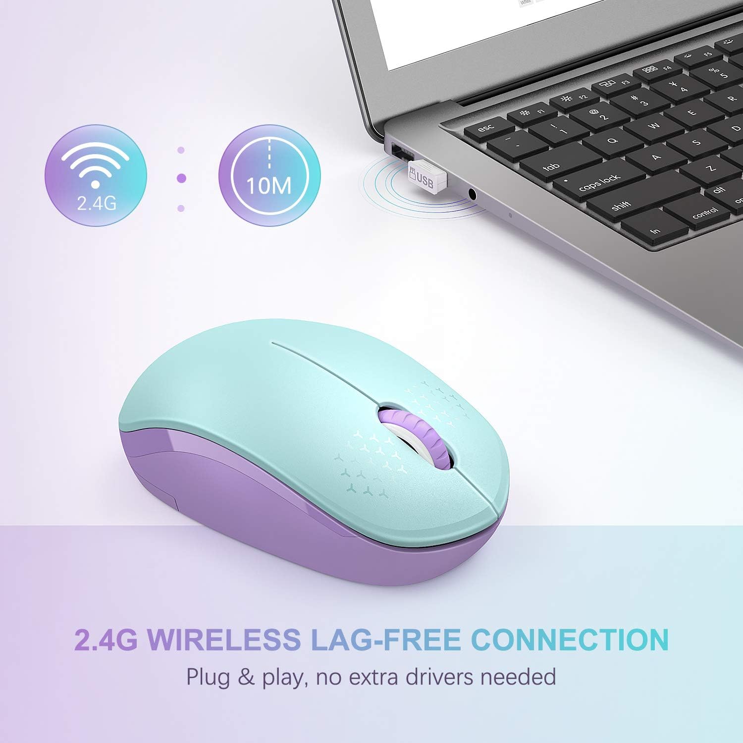 seenda Wireless Mouse, 2.4G Noiseless Mouse with USB Receiver - Portable Computer Mice for PC, Tablet, Laptop with Windows System - Mint Green