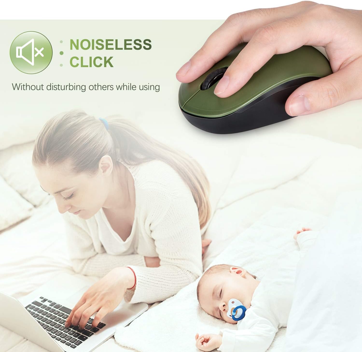 seenda Wireless Mouse, 2.4G Noiseless Mouse with USB Receiver - Portable Computer Mice for PC, Tablet, Laptop with Windows System - Mint Green