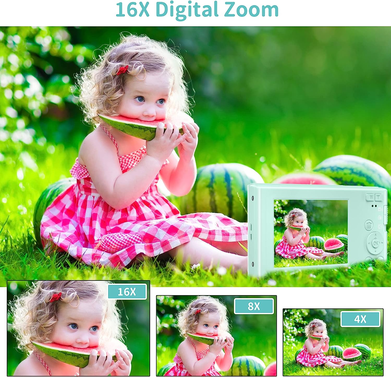 Saneen Digital Camera, FHD 2.7K Cameras for Photography, 44MP Kids Camera Small Compact Digital Camera for Teens, Adults & Beginners with 32GB SD Card, 16X Zoom, Two Rechargeable Batteries-Pink