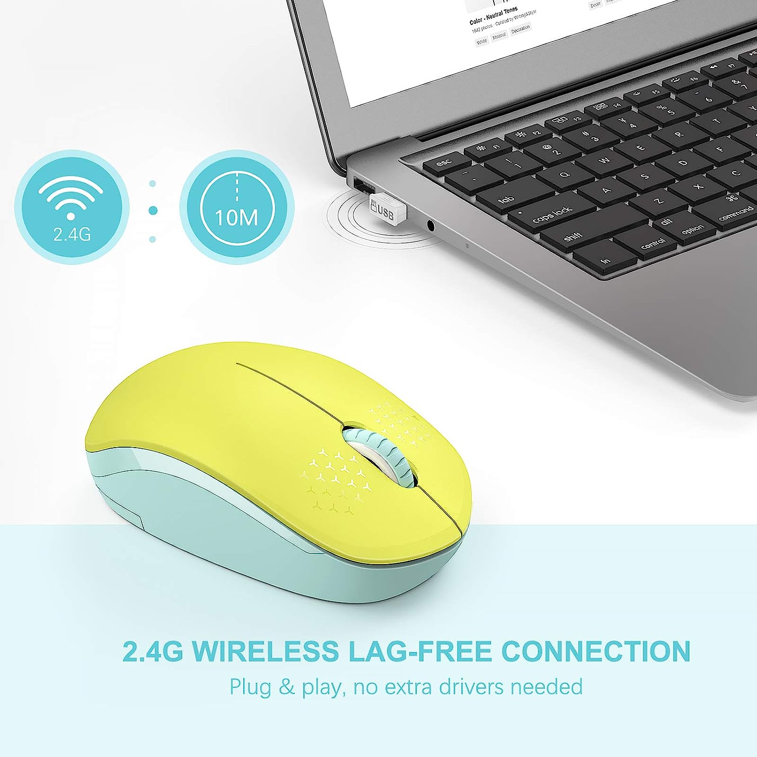 seenda Wireless Mouse, 2.4G Noiseless Mouse with USB Receiver - Portable Computer Mice for PC, Tablet, Laptop with Windows System - Mint Green