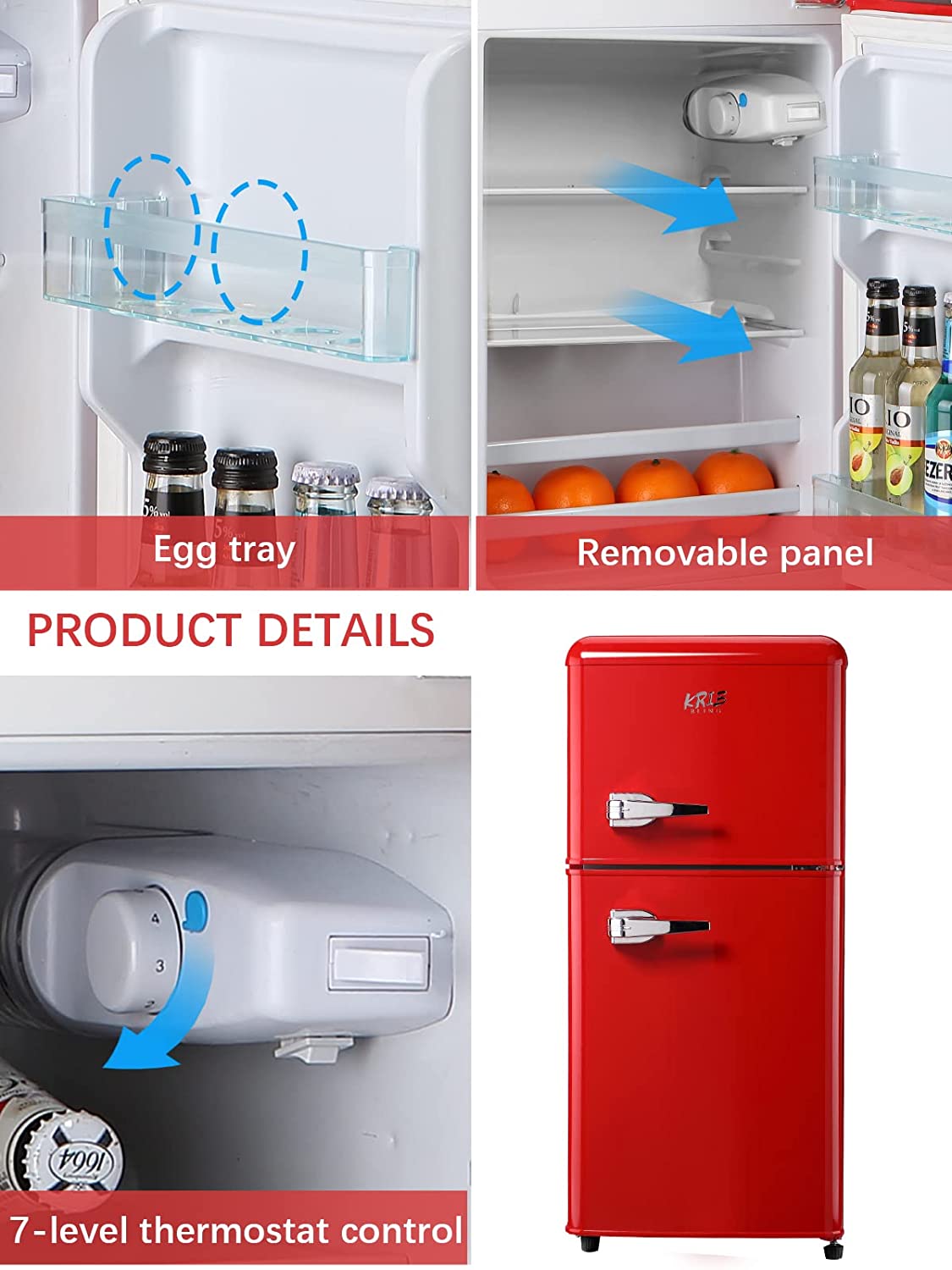 KRIB BLING Mini Fridge with Freezer on Top, 3.5 Cu.Ft Compact Refrigerator with 7 Levels Adjustable Thermostat, Small Fridge for Dorm, Office, RV Camping, Silver