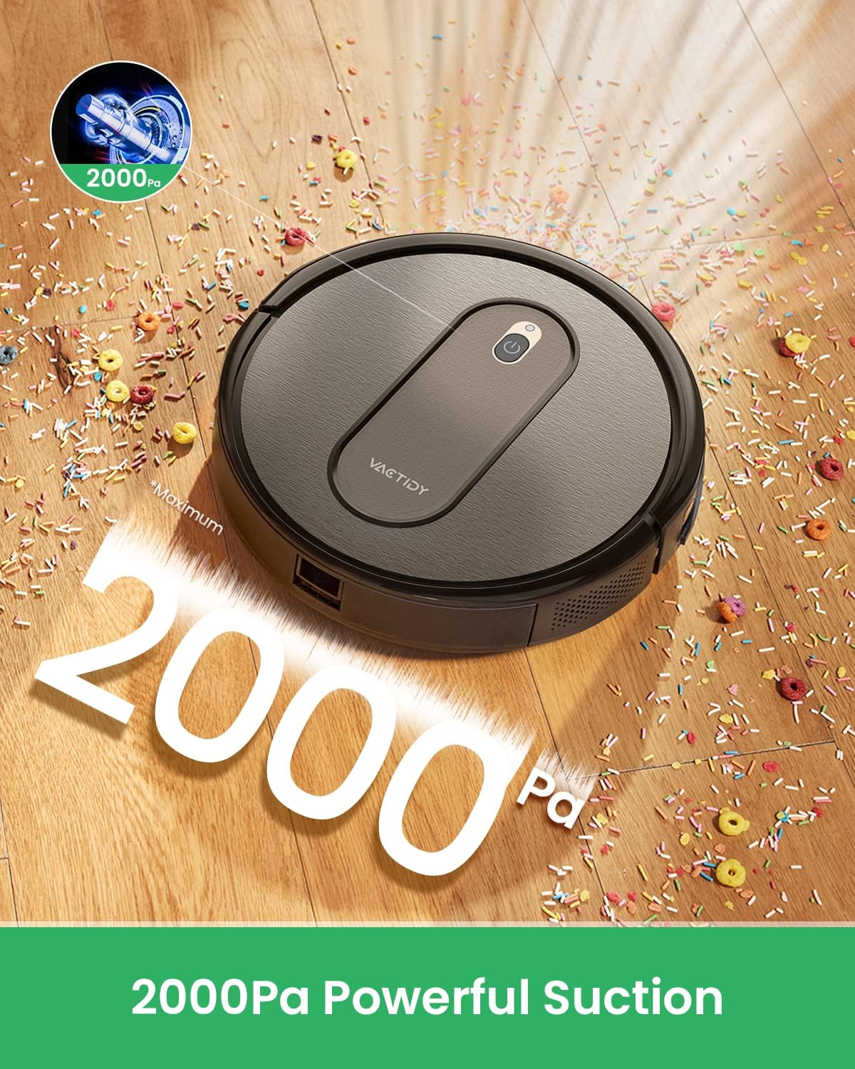 Vactidy T6 Robot Vacuum, Slim, Quiet, Automatic Self-Charging Robotic Vacuum Cleaner, Daily Schedule Cleaning, 2.4GHz WiFi/App/Alexa/Siri Control, Good for Pet Hair, Hard Floor and Low Pile Carpet