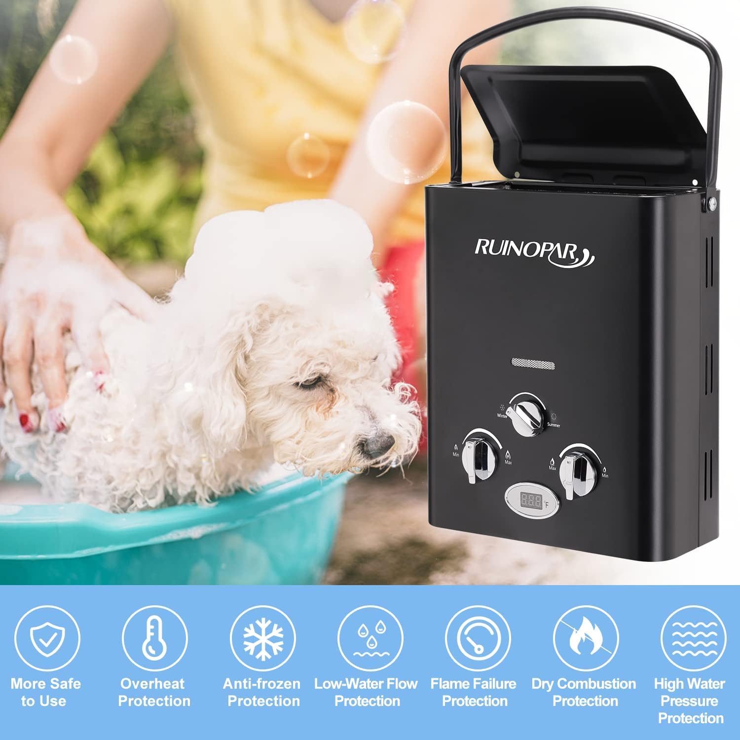 Portable Water Heater Propane Tankless - 6L 1.58GPM RV on demand Hot Gas Outdoor Digital Display Water Heater for Camping ,Boat,Cabins