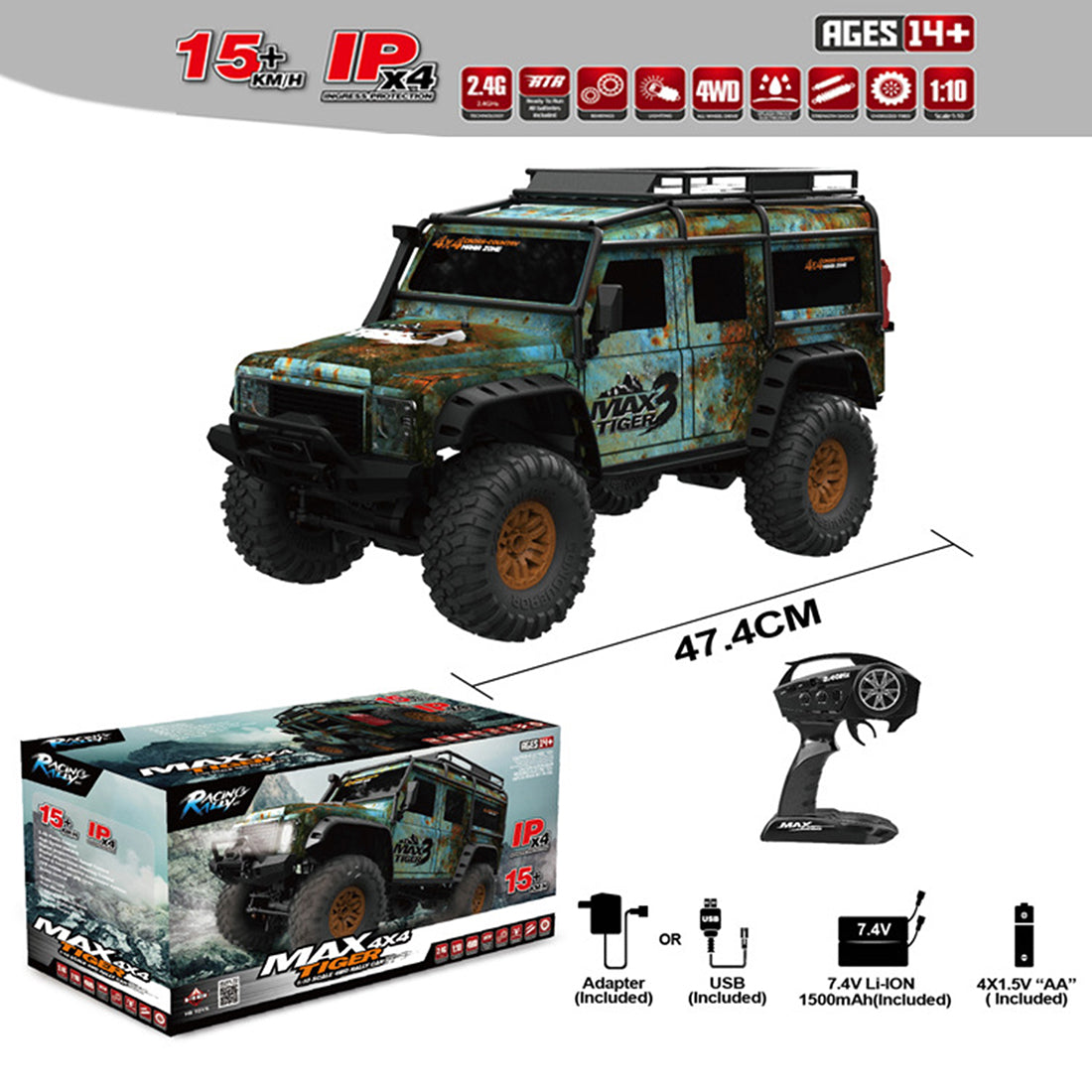 HB 1:10 15KM/H 2.4G 4WD RC Car Remote Control Climber Vehicle Truck Model Toy with LED - RTR Version