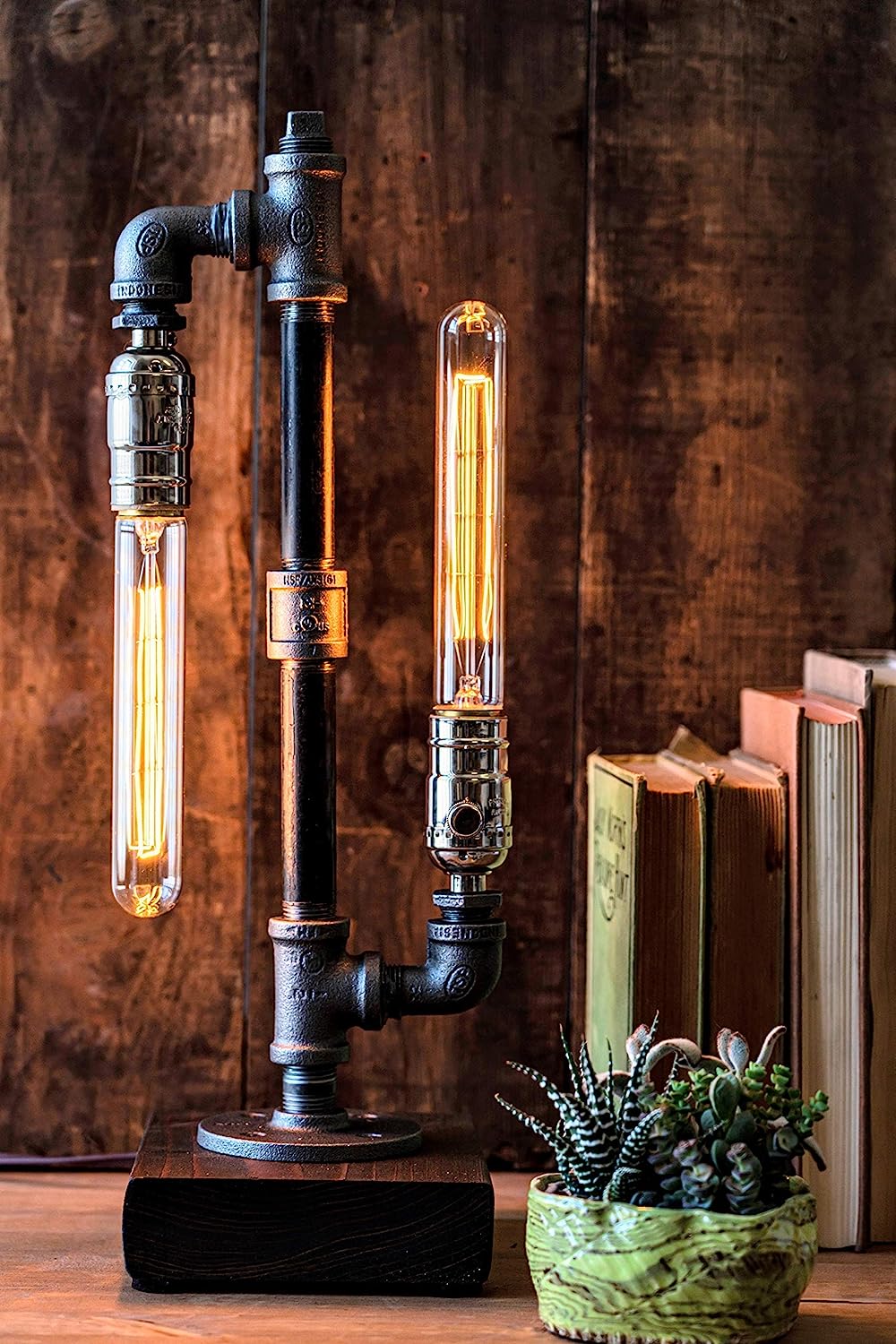 Edison Desk Lamp, Industrial Table Lamp, Steampunk Metal Pipe Lamp for Nightstand, Dressers, Coffee Table, Study Desk in Bedroom College Dorm