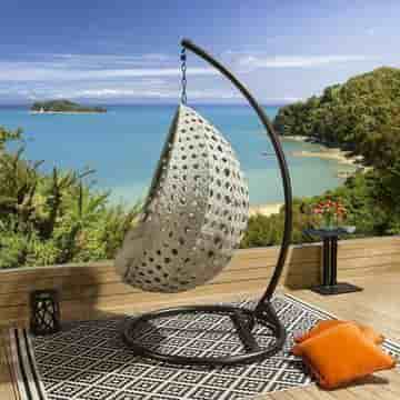 Set of 2 Luxury Extra Large Outdoor Hanging Pod Chairs Grey Rope Table
