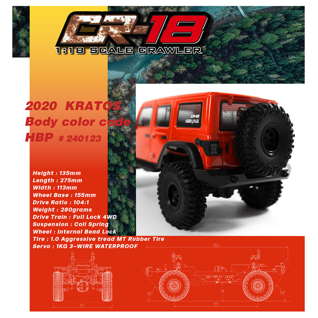 RC Car Hobby Plus CR-18 KRATOS 1/18 Scale Crawler Mini RC Off-road Vehicle