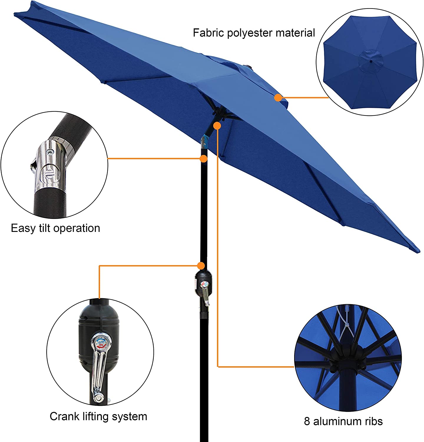 9' Outdoor Market Patio Umbrella with Push Button Tilt and Crank, 8 Ribs (Tan)