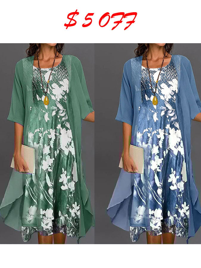 Floral Print Dress Two Piece Set