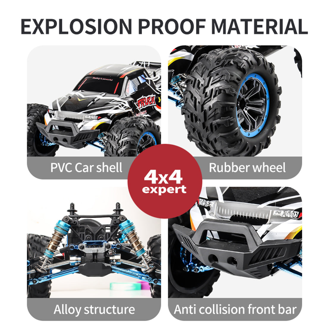 RC Car 1/10 4WD 2.4G 70KM/H Metal Brushless High-speed Off-road Vehicle All-terrain Electric Climbing RC Car Monster Truck Model Toy - Black
