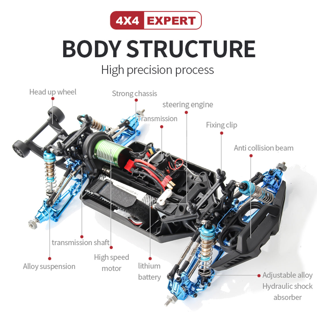 RC Car 1/10 4WD 2.4G 70KM/H Metal Brushless High-speed Off-road Vehicle All-terrain Electric Climbing RC Car Monster Truck Model Toy - Black