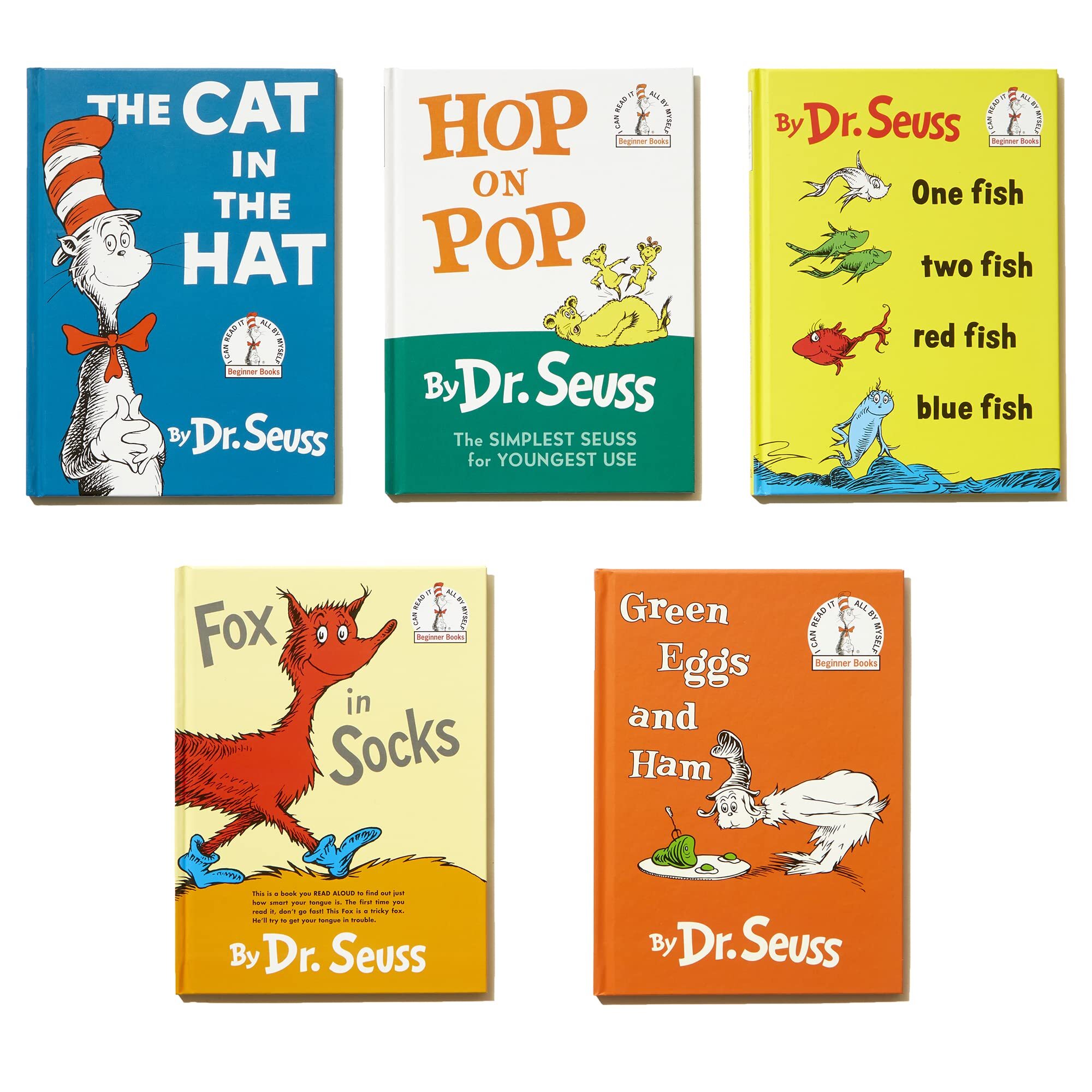 Dr. Seuss's Beginner Book Boxed Set Collection: The Cat in the Hat; One Fish Two Fish Red Fish Blue Fish; Green Eggs and Ham; Hop on Pop; Fox in Socks Hardcover