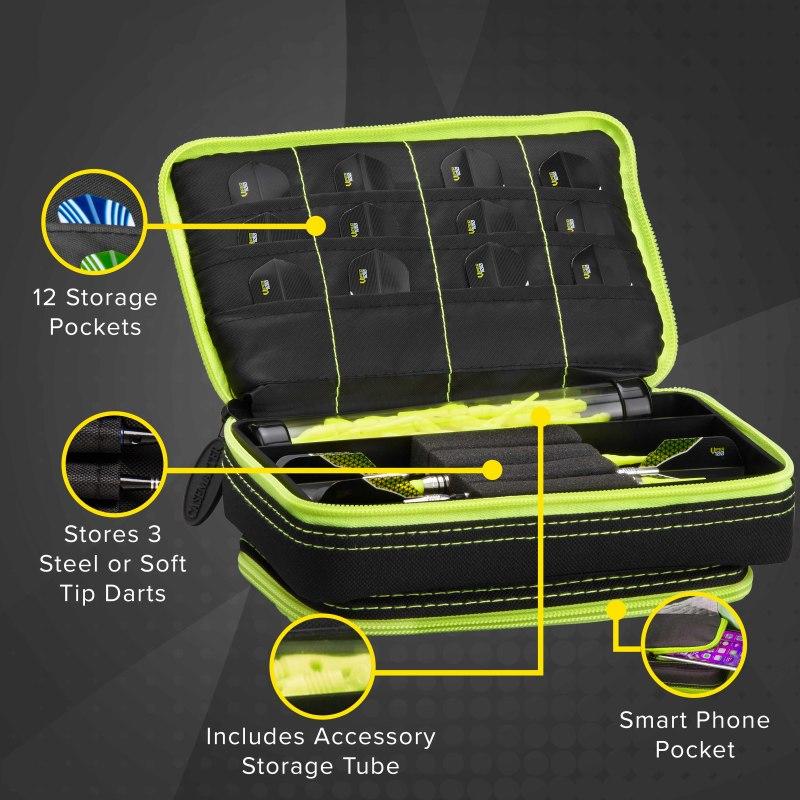 Casemaster Plazma Plus Dart Case Black with Yellow Trim and Phone Pocket