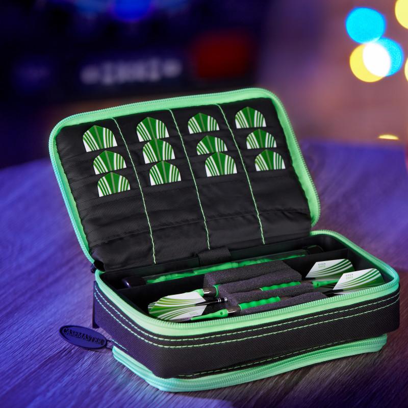 Casemaster Plazma Plus Dart Case Black with Green Trim and Phone Pocket