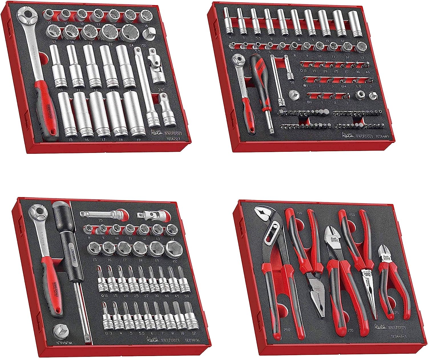 Teng Tools 240 Piece Complete Mixed EVA Foam General Hand Tool Kit With Free Heavy Duty Toolbox Storage Roller Cabinet (Mega Bundle 2) - TCW707EV-KIT3
