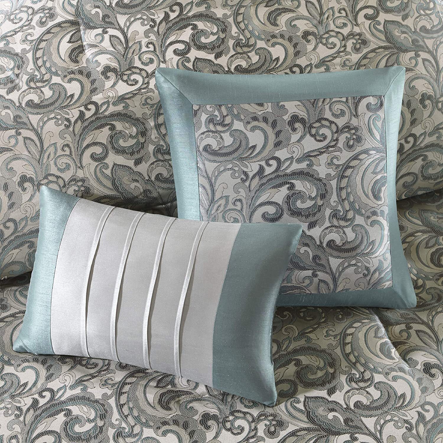 Master Bedroom 24 Piece Room in a Bag Faux Silk Comforter Jacquard Paisley Design Matching Curtains - Down Alternative Hypoallergenic