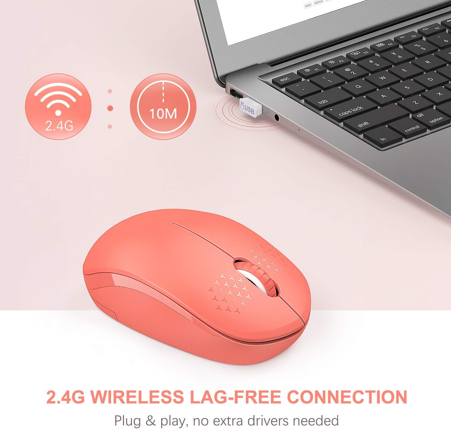 seenda Wireless Mouse, 2.4G Noiseless Mouse with USB Receiver - Portable Computer Mice for PC, Tablet, Laptop with Windows System - Mint Green