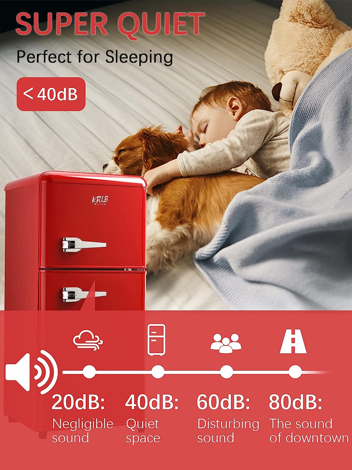 KRIB BLING Mini Fridge with Freezer on Top, 3.5 Cu.Ft Compact Refrigerator with 7 Levels Adjustable Thermostat, Small Fridge for Dorm, Office, RV Camping, Silver