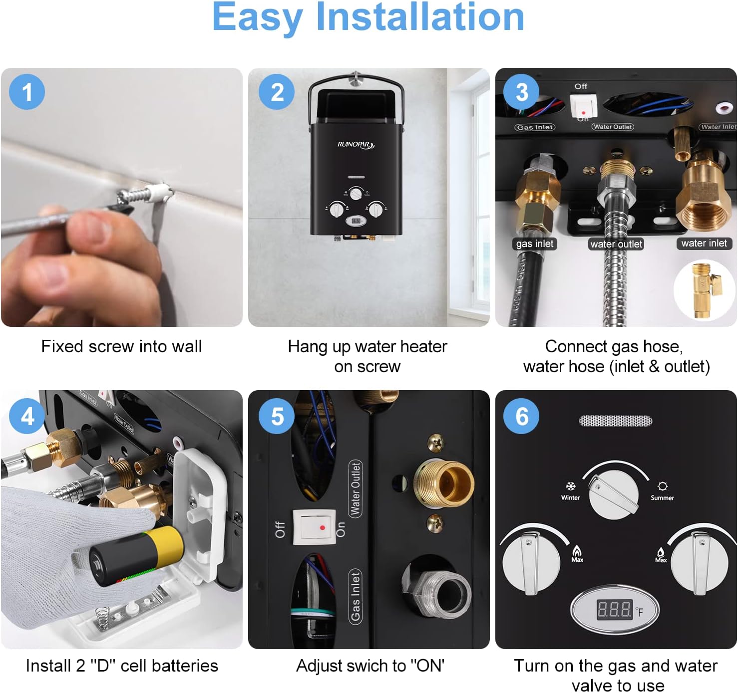 Portable Water Heater Propane Tankless - 6L 1.58GPM RV on demand Hot Gas Outdoor Digital Display Water Heater for Camping ,Boat,Cabins