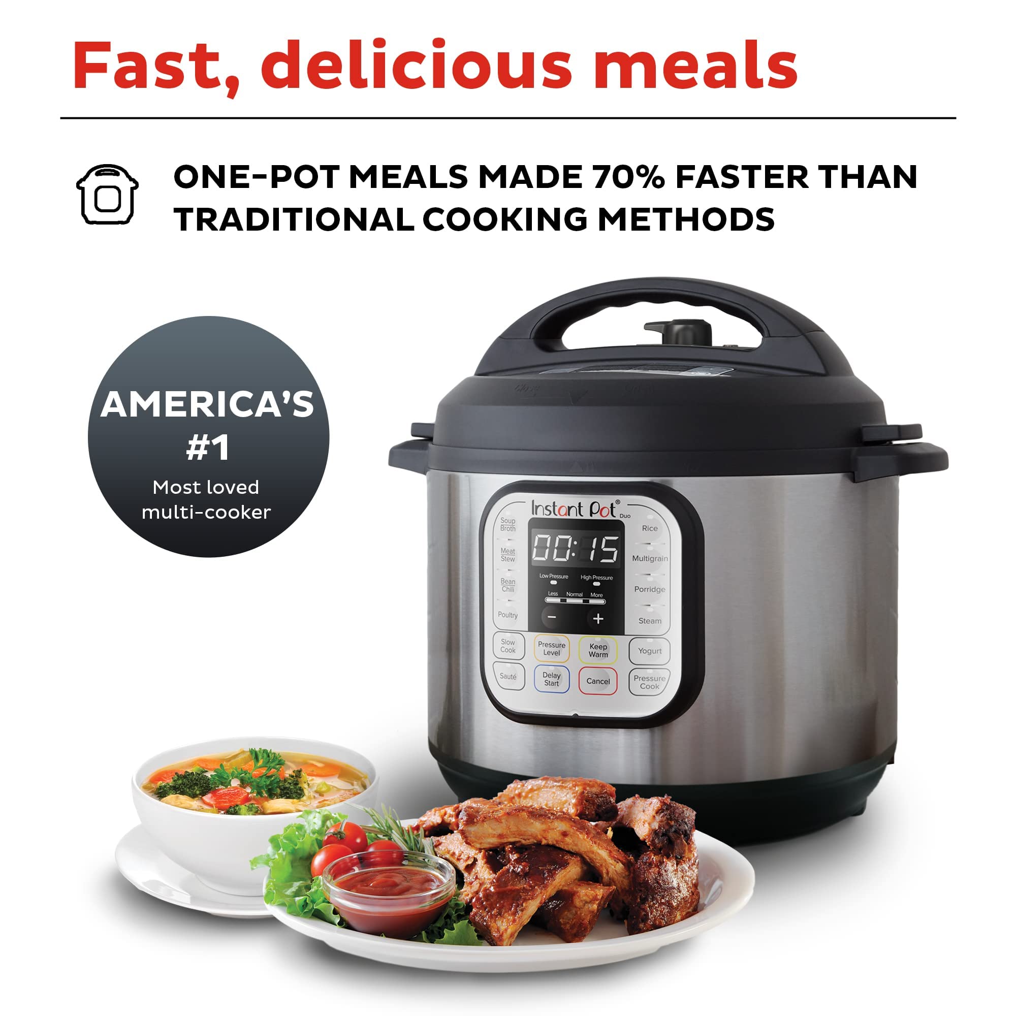 Instant Pot Duo 7-in-1 Electric Pressure Cooker, Slow Cooker, Rice Cooker, Steamer, Sauté, Yogurt Maker, Warmer & Sterilizer, Includes Free App with over 1900 Recipes, Stainless Steel