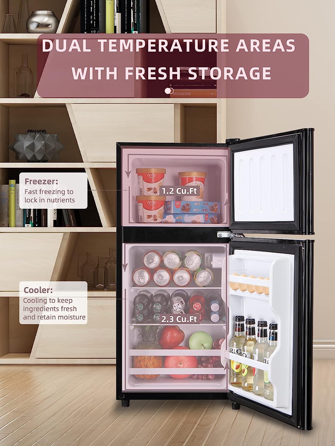 KRIB BLING Mini Fridge with Freezer on Top, 3.5 Cu.Ft Compact Refrigerator with 7 Levels Adjustable Thermostat, Small Fridge for Dorm, Office, RV Camping, Silver