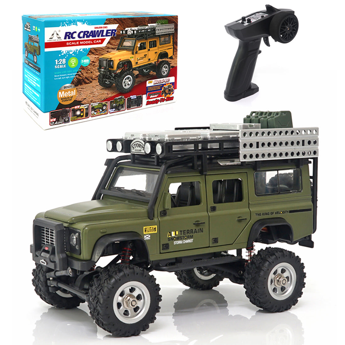 1/28 RC Climbing Car 2.4G 4WD RC Electric Car Mini Alloy Off-road Climbing Car with LED Car Lamp
