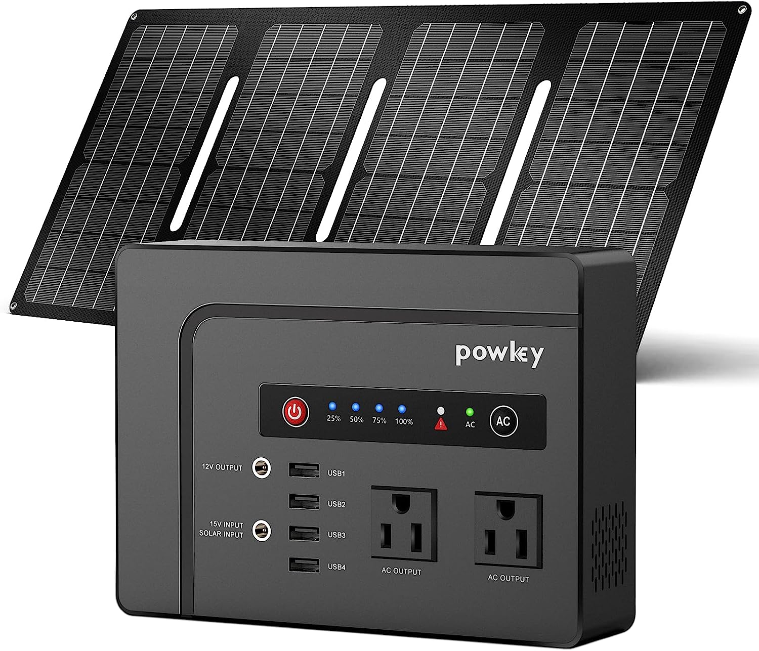 Powkey Solar Generator with Panel, 146Wh/200W Portable Power Station with Solar Panel 40W, 110V Pure Sine Wave DC/USB/AC Outlet Electric Generator Battery Backup for Outdoor Camping Emergency Home Use