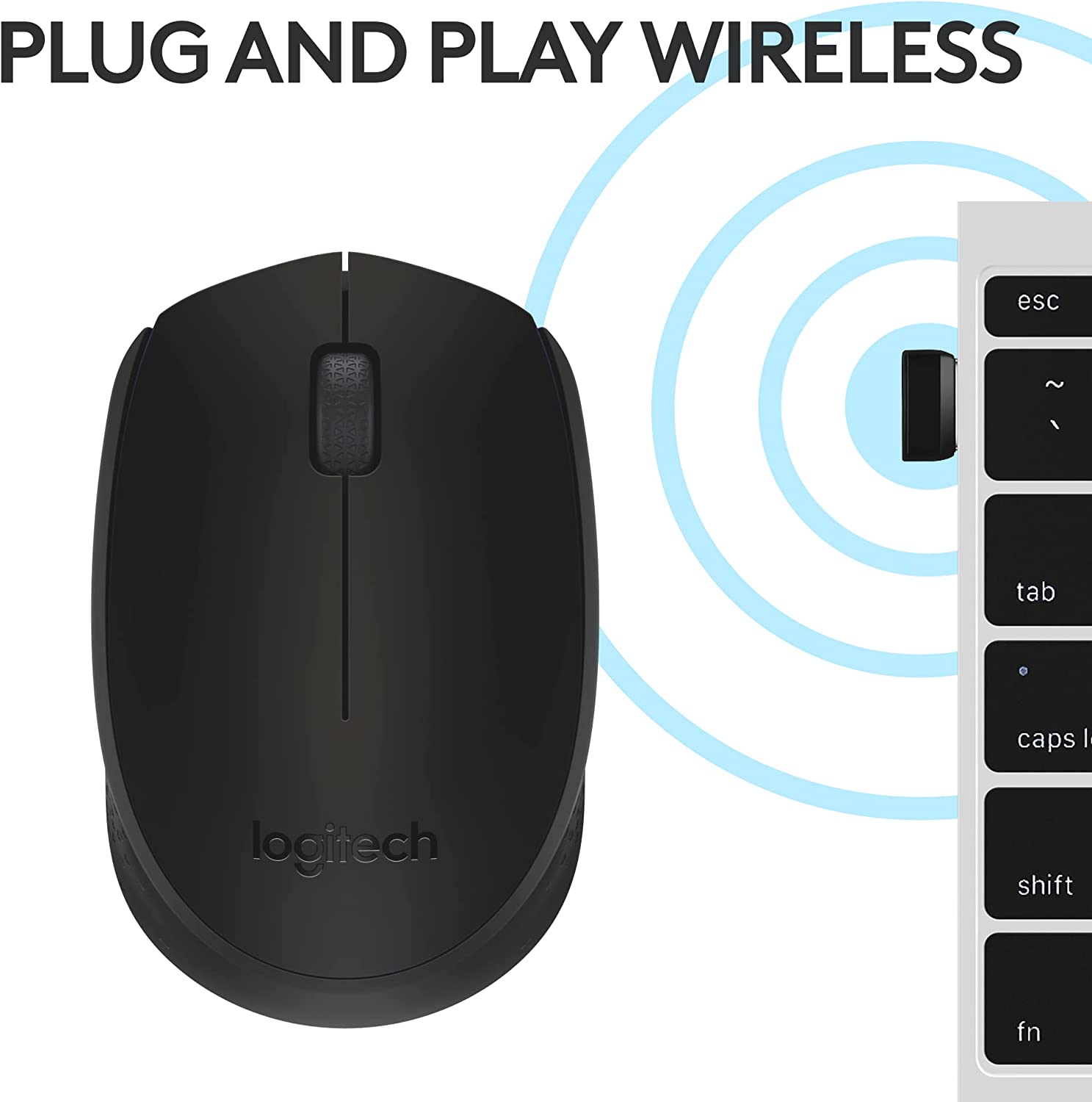 Logitech M170 Wireless Mouse for PC, Mac, Laptop, 2.4 GHz with USB Mini Receiver, Optical Tracking, 12-Months Battery Life, Ambidextrous - Blue Grey