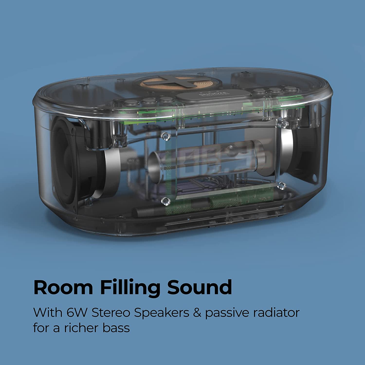 i-box Bedside Radio Alarm Clock with USB Charger, Bluetooth Speaker, QI Wireless Charging, Dual Alarm Dimmable LED Display (Grey)