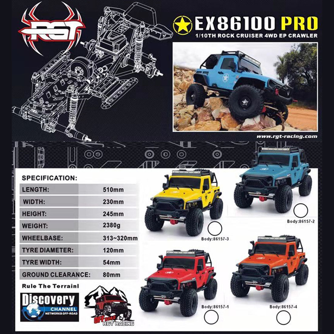 RGT EX86100 PRO 1:10 2.4G 4WD All Terrain RC Crawler Vehicle Model - RTR Version