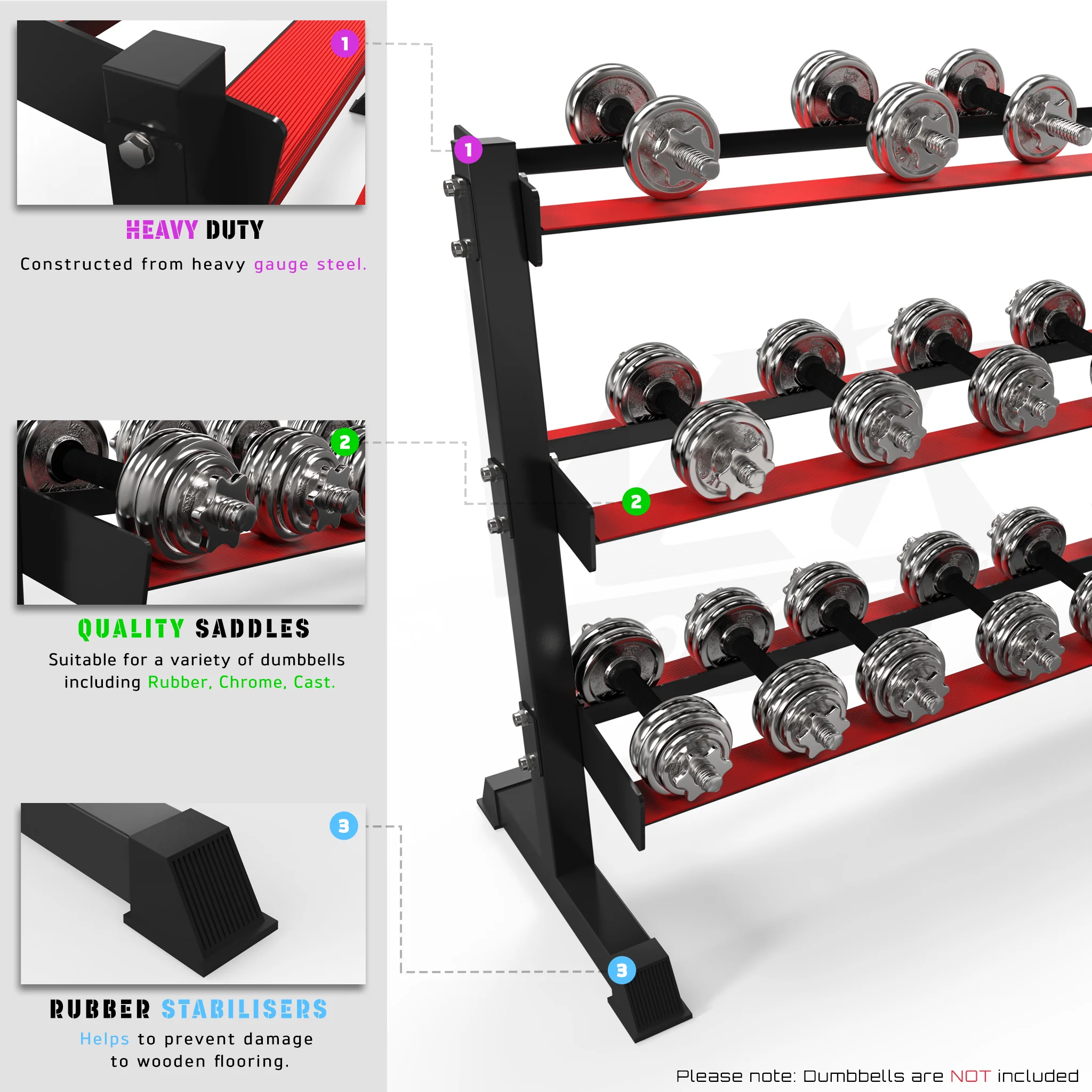 We R Sports 3 Tier Dumbbell Rack - Black
