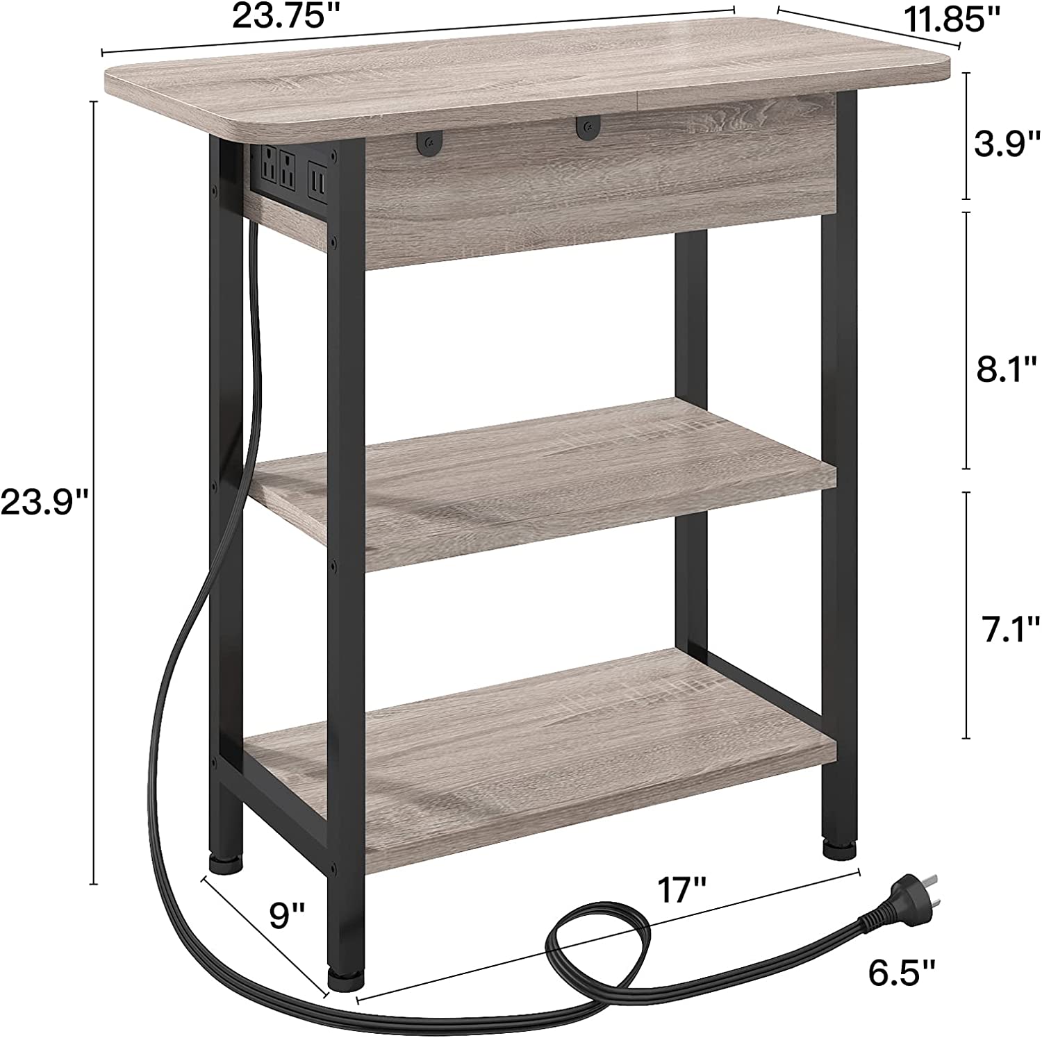 End Table with Charging Station, Flip Top Side Table with USB Ports and Outlets, Nightstand for Small Spaces, Bedside Tables with Storage Shelf for Living Room, Bedroom
