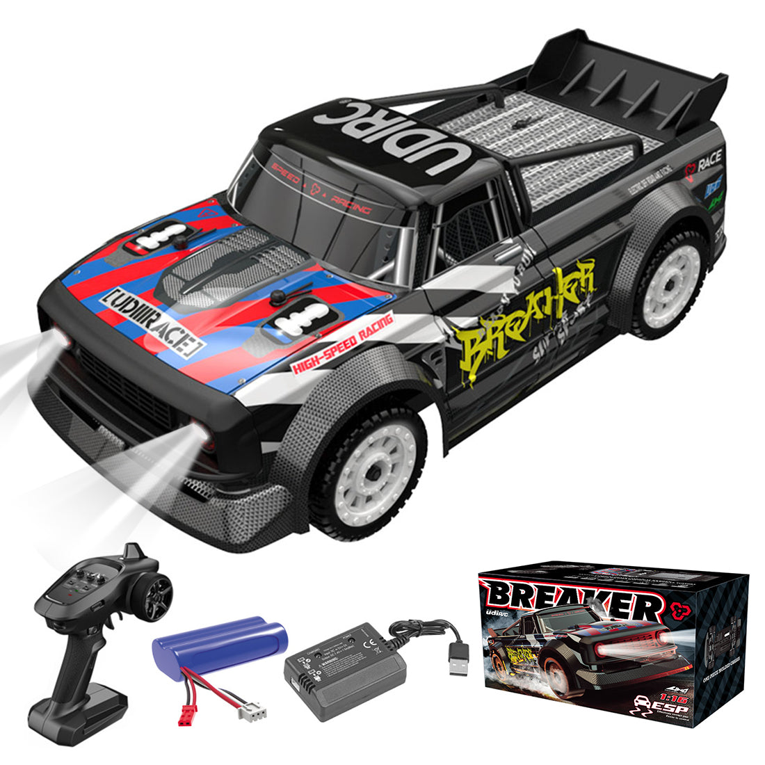 RC Car 1/16 50KM/H 4CH 4WD 2.4G Full Scale Brushless High-speed Racing Car Drifting RC Car with Front Lights - RTR Brushless Version