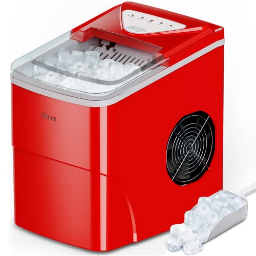 Silonn Ice Maker Countertop, 9 Cubes Ready in 6 Mins, 26lbs in 24Hrs, Self-Cleaning Ice Machine with Ice Scoop and Basket, 2 Sizes of Bullet Ice for Home Kitchen Office Bar Party