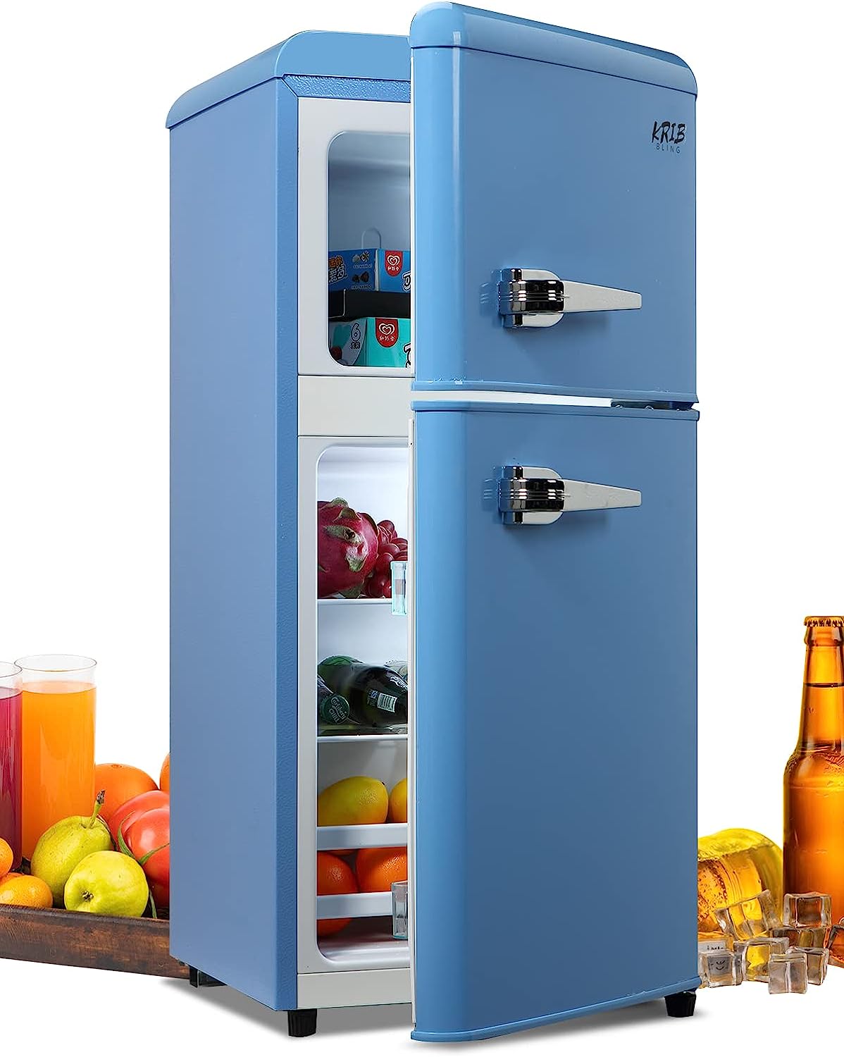 KRIB BLING Mini Fridge with Freezer on Top, 3.5 Cu.Ft Compact Refrigerator with 7 Levels Adjustable Thermostat, Small Fridge for Dorm, Office, RV Camping, Silver